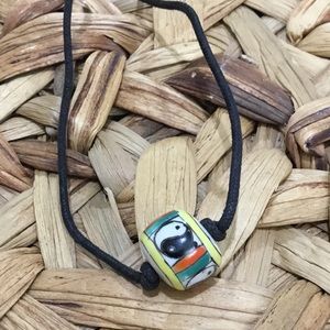 Handmade Ceramic yin yang hand painted ceramic bead cord leather necklace